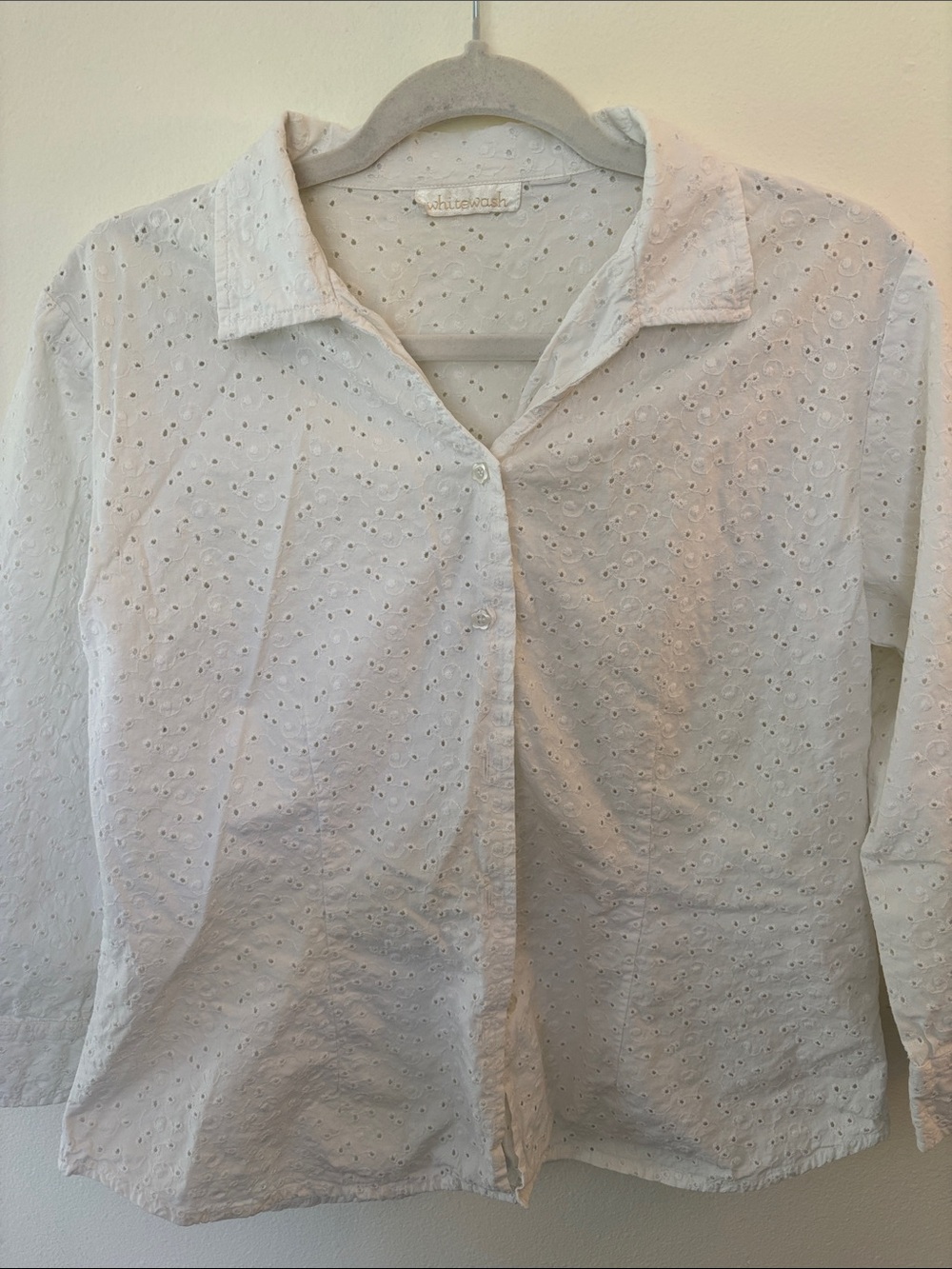Sundance Whitewash 100% Cotton Eyelet Button-Front Blouse Fitted White